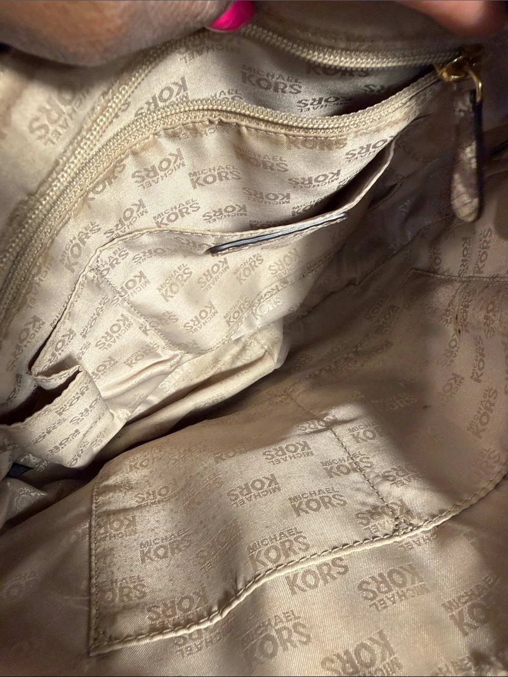 Michael Kors Taupe and Cream Snake-Print Shoulder Bag